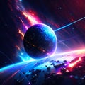 Futuristic abstract space background with planet. 3D Rendering Generative AI Royalty Free Stock Photo