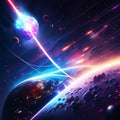 Futuristic abstract space background with planets and stars. 3d illustration AI Generated Royalty Free Stock Photo