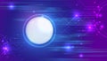Futuristic abstract tech background with glowing circular interface, neon circuit lines and purple-blue gradient, symbolizing Royalty Free Stock Photo