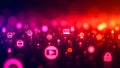 Abstract Digital Technology Background with Glowing Social Media and Network Icons. Royalty Free Stock Photo