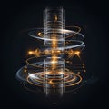 Futuristic abstract technology core with swirling light trails, glowing particles and circuit detail Royalty Free Stock Photo