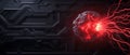 Futuristic abstract visualization featuring a red energy sphere against a dark, tech-inspired background Royalty Free Stock Photo