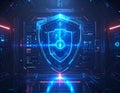 Advanced Cyber Security Shield Data Protection Network Defense Futuristic Technology AI Generated Illustration Royalty Free Stock Photo