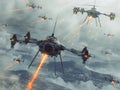 Futuristic Aerial Battle Scene Royalty Free Stock Photo