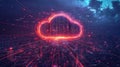 Futuristic aerial view of digital cloud transformation in urban landscape visualization Royalty Free Stock Photo