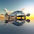 Futuristic aeromobil with wings isolated against sunset sky. Created with generative AI Royalty Free Stock Photo