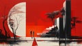 Futuristic African Art: Red Buildings And Modernism