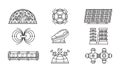 Futuristic agriculture and space exploration line icons set for technology and sustainability Royalty Free Stock Photo