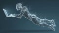 Futuristic AI agent bot flying out of a digital laptop. Robot assistant concept in tech wireframe style, perfect for artificial Royalty Free Stock Photo