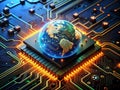 Futuristic AI Animation Data Processing on a HighTech Electronic Circuit Board a Concept for Global Artificial