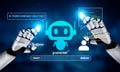 Futuristic AI Assistant Concept with Robotic Hands and Interactive Digital Interface for Virtual Help and Communication Royalty Free Stock Photo