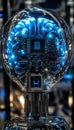 Futuristic AI Brain, Advanced Chip on Circuit Board, Artificial Intelligence Concept, Robotics.
