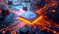 Futuristic AI Brain Processor with Neural Network Circuit and Artificial Intelligence Technology Royalty Free Stock Photo