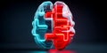Futuristic AI Brain with Red and Blue Neon Puzzle Design Royalty Free Stock Photo