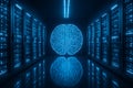 Futuristic AI Brain in Server Room - Data Processing Concept Royalty Free Stock Photo