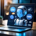 AI Chatbot on Laptop with Speech Bubbles high technology Royalty Free Stock Photo