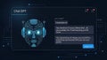 Futuristic ai chatbot interface displaying a robotic head and conversation Royalty Free Stock Photo