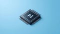 Futuristic AI chip on blue background. cpu. artificial intelligence chip, AI Technology, AI Hardware, machine learning. advanced