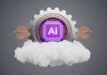 Futuristic AI chip on cloud with digital circuits symbolizes advanced technology and innovation Royalty Free Stock Photo