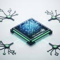 Futuristic AI chip with neural network connections for edge computing Royalty Free Stock Photo