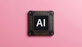 Futuristic AI chip on pink background. cpu. artificial intelligence chip, AI Technology, AI Hardware, machine learning. advanced