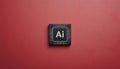 Futuristic AI chip on red background. cpu. artificial intelligence chip, AI Technology, AI Hardware, machine learning. advanced