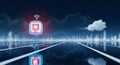 Futuristic AI Cityscape with Glowing Network and Cloud Computing Royalty Free Stock Photo
