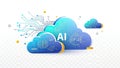 Futuristic AI Cloud Computing Illustration with Circuits and Brain Gears Royalty Free Stock Photo
