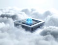 Futuristic AI Cloud Processor with Digital Earth Core Floating in Cloud Computing Environment Technology Concept Royalty Free Stock Photo