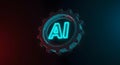 Futuristic AI Cogwheel Icon Representing Machine Learning and Digital Innovation for Technology Professionals Royalty Free Stock Photo