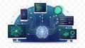 Artificial Intelligence Network Brain: Multidevice Data Visualization and Coding Royalty Free Stock Photo