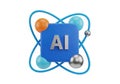 Futuristic ai concept with orbiting spheres and atomic structure representing artificial intelligence innovation Royalty Free Stock Photo
