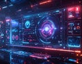 Futuristic AI Control Panel with Cyber Dashboard and Advanced Data Analytics Royalty Free Stock Photo