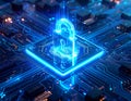Futuristic AI Cybersecurity Digital Lock with Data Encryption Technology Secure Network Protection Royalty Free Stock Photo