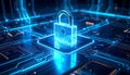 Futuristic AI Cybersecurity Digital Lock on Microchip Data Encryption Secure Network Protection and Advanced Information Security Royalty Free Stock Photo