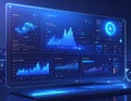 Futuristic AI Data Analytics Dashboard with Business Intelligence Charts and Big Data Visualization Technology Royalty Free Stock Photo