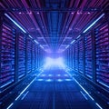 Futuristic AI Data Center with Glowing Quantum Server Racks Royalty Free Stock Photo