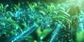 A futuristic AI-driven autonomous agricultural system, displaying glowing cybernetic precision