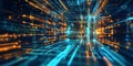 A futuristic AI-driven hyper-intelligent knowledge database, displaying glowing cybernetic quantum