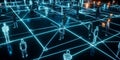A futuristic AI-driven next-generation social media network, displaying glowing cybernetic