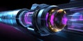 A futuristic AI-driven next-generation space propulsion system, displaying glowing cybernetic