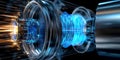 A futuristic AI-driven next-generation space propulsion system, displaying glowing cybernetic