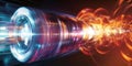 A futuristic AI-driven next-generation space propulsion system, displaying glowing cybernetic