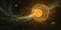 A futuristic AI-driven space probe visualization, displaying glowing cybernetic deep-space data