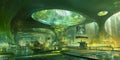 A futuristic AI-driven underground smart city, displaying glowing cybernetic self-sustaining urban