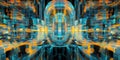 A futuristic AI-driven underground smart city, displaying glowing cybernetic self-sustaining urban