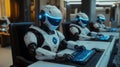 A futuristic AI entity performs tasks in a high-tech space with robotic precision.