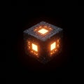 A futuristic, AI-generated cube floats in a dark space. The cube features a textured, Royalty Free Stock Photo