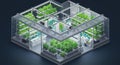 A futuristic, AI-generated greenhouse features a high-tech environment with Royalty Free Stock Photo
