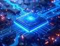 Futuristic AI Chip with Glowing Neon Circuit Board â Advanced High Tech Technology Background Royalty Free Stock Photo